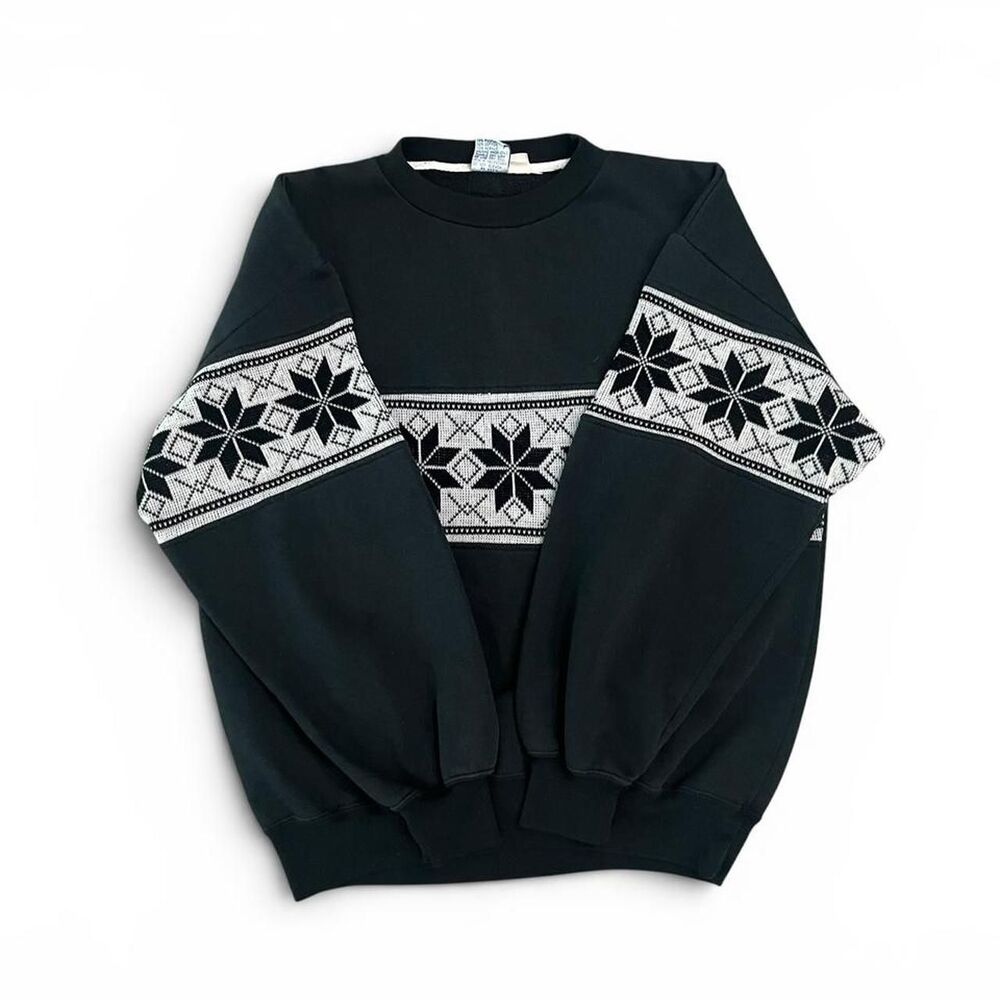 Vintage Winning Ways Snowflake Crewneck Sweatshirt Black 90s Size M⁠